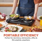 Elite Gourmet EDB-302BF# Countertop Double Cast Iron Burner, 1500 Watts Electric Hot Plate, Temperature Controls, Power Indicator Lights, Easy to Clean, Black - Image 3