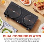 Elite Gourmet EDB-302BF# Countertop Double Cast Iron Burner, 1500 Watts Electric Hot Plate, Temperature Controls, Power Indicator Lights, Easy to Clean, Black - Image 4
