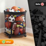 HENMI Upgraded Round Sports Ball Storage Cart - Rolling Ball Holder with Wheels for Basketball Storage & Outdoor Toy Storage, Metal Bin for Garage & School - Image 4
