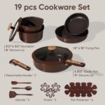 CAROTE Pots and Pans Set, Ceramic Cookware Set Non Stick with Detachable Handle, RV Kitchen Cooking Set, Induction & Oven Safe, Non-Toxic, PFAS and PFOA Free, Dark Choco, 19 Pcs - Image 3