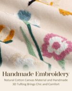 Embroidered Throw Pillow Cover 18x18 Inch - Spring Summer Boho Decorative Pillow Cover with Zipper for Living Room Couch Sofa Bed Aesthetic Design Flower Bird Cushion Pillowcase - Image 3