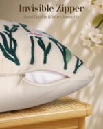 Embroidered Throw Pillow Cover 18x18 Inch - Spring Summer Boho Decorative Pillow Cover with Zipper for Living Room Couch Sofa Bed Aesthetic Design Flower Bird Cushion Pillowcase - Image 4