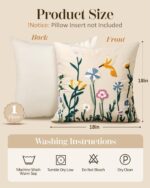 Embroidered Throw Pillow Cover 18x18 Inch - Spring Summer Boho Decorative Pillow Cover with Zipper for Living Room Couch Sofa Bed Aesthetic Design Flower Bird Cushion Pillowcase - Image 5