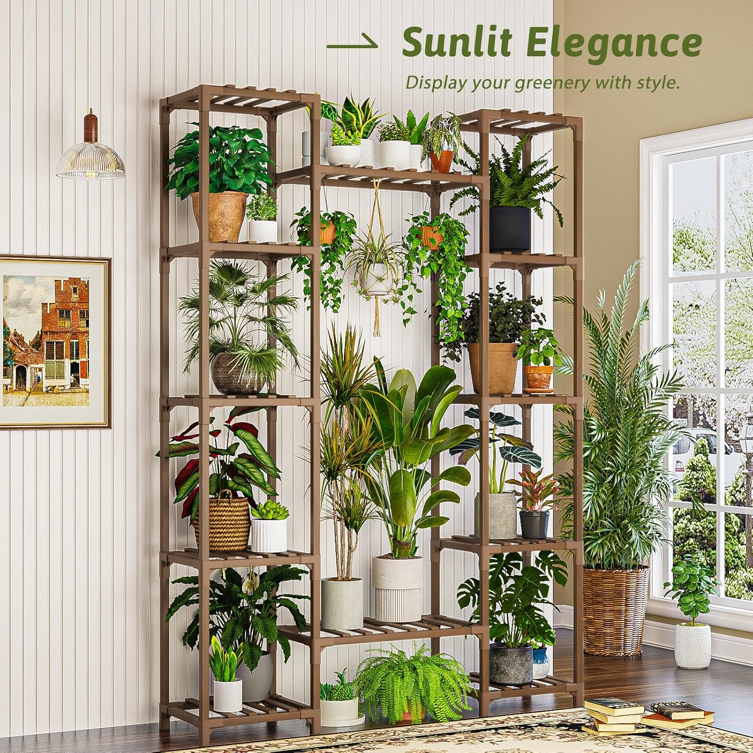 GENTINGBRO Plant Stand Indoor Outdoor 62.2“ Tall Plant Shelf Large Tiered Flower Stands for Multiple Display Wood Hanging Planter Holder for Living Room Garden Balcony Patio Decor - Image 3