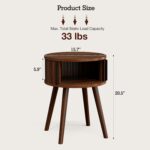 ZttRiee Side Table with Sliding Door & Cabinet, End Table for Living Room, Night Stand for Bedroom, Modern Bedside Table with Solid Wood Legs, Walnut - Image 3