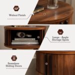 ZttRiee Side Table with Sliding Door & Cabinet, End Table for Living Room, Night Stand for Bedroom, Modern Bedside Table with Solid Wood Legs, Walnut - Image 4