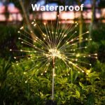 JJGoo Outdoor Solar Lights Firework, 2 Pack 120 LEDs Waterproof Solar Lights for Outside Garden Yard Pathway Fence - Warm White - Image 4