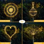 JJGoo Outdoor Solar Lights Firework, 2 Pack 120 LEDs Waterproof Solar Lights for Outside Garden Yard Pathway Fence - Warm White - Image 5