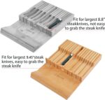 Utoplike In-drawer Knife Block Bamboo Kitchen Knife Drawer Organizer Large, handle Steak knife Holder without Knives, Fit for 16 Knife and 1 Sharpening Steel (Knives & Sharpening Not Included) - Image 6