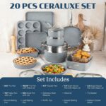 Granitestone Ceraluxe 20 Pc Ceramic Cookware Set Nonstick, Complete Pots and Pans Set Non Stick with 5 Pc Bakeware Set, Deep Frying Pan Set, & Steamer, Non Toxic PFOA Free, Oven & Dishwasher Safe - Image 3