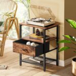Huuger Nightstand Set of 2, Night Stand with Fabric Drawer, Mesh Shelf, Side Table with Storage, Fabric Drawer Dresser, Open Shelf, Metal Frame, Bedroom, Rustic Brown - Image 3