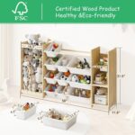 EXPERLAM 3-in-1 Toy Storage Organizer, Stuffed Animal Holder & 3-Tier Bookcase, Solid Wood Toy Organizer with 12 Storage Bins, Space-Saving Toy & Book Shelf for Kids Rooms, Bedroom, Playroom, White - Image 3