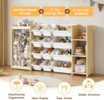 EXPERLAM 3-in-1 Toy Storage Organizer, Stuffed Animal Holder & 3-Tier Bookcase, Solid Wood Toy Organizer with 12 Storage Bins, Space-Saving Toy & Book Shelf for Kids Rooms, Bedroom, Playroom, White - Image 4