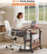 QZMDSM Portable Rolling Desk on Wheels Adjustable Height Desks for Small Spaces, 32" Computer Desk Drafting Tables with Storage Shelves for Home Office Rustic - Image 3