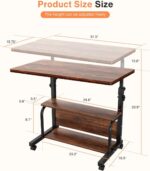 QZMDSM Portable Rolling Desk on Wheels Adjustable Height Desks for Small Spaces, 32" Computer Desk Drafting Tables with Storage Shelves for Home Office Rustic - Image 4