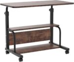 QZMDSM Portable Rolling Desk on Wheels Adjustable Height Desks for Small Spaces, 32" Computer Desk Drafting Tables with Storage Shelves for Home Office Rustic - Image 5