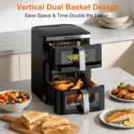 13QT Dual-Basket Air Fryer, Vertical Compact Large Air Fryers with viewing window & Independent Light, 10-in-1 Presets for Home Family, Bake/Grill/Dehydrate/Reheat, Freidora De Aire Dishwasher-Safe - Image 3