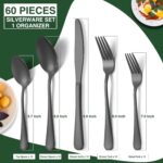 60-Piece Black Silverware Set with Organizer, AIVIKI Stainless Steel Flatware for 12, Cutlery Utensil Set for Home Restaurant, Tableware Includes Knife Fork Spoon Set, Mirror Polished - Image 3