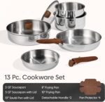 CAROTE 13 PCS Tri-Ply Stainless Steel Cookware Set with Detachable Handle, Pots and Pans Set, Induction Kitchen Cooking Sets, RV/Camping Cookware, Oven Safe - Image 3