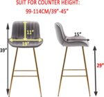 Sidanli Gold Bar Stools Set of 2, 29” Velvet Barstools, Kitchen Chairs for Bar Height with Back and Footrest, Gray - Image 3