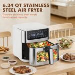 Sweetcrispy 6.34QT Air Fryer, 8-in-1 Air Fryers Oven with Visible Window, 400℉ Fast Heating, Nonstick Dishwasher-Safe Basket, Timer & Auto-Off, Stainless Steel, White - Image 3