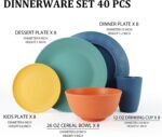 Wheat Straw Dinnerware Set 40 PCS - Service for 8 | Plates and Bowls Sets | Unbreakable Dishes Set - Dinner Plates, Dessert Plate, Cereal Bowls, Drinking Glasses, Dishwasher Safe - Multi - Image 3
