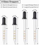 8 Pack, 1 mL Glass Eye Dropper with Measurement - Long & Short, Bent & Straight Tip Calibrated Glass Medicine Droppers, Accurate Dose Pipette Dropper for Essential Oils, Feeding, Ear, Lab, Health Care - Image 3
