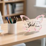 Office Desk Decor for Women Pink Desk Accessories Decoration Pink Butterfly Mothers Day Gifts for Women Birthday Inspirational Religious Gift for Office Room Decor - Image 3