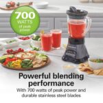 Hamilton Beach Blender and Food Processor Combo for Shakes & Smoothies, With 3 Cup Electric Food Chopper Attachment, 40 oz Glass Jar, Blender Travel Cup, 700 Watts Peak Power, Gray & Black (58163) - Image 4