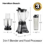 Hamilton Beach Blender and Food Processor Combo for Shakes & Smoothies, With 3 Cup Electric Food Chopper Attachment, 40 oz Glass Jar, Blender Travel Cup, 700 Watts Peak Power, Gray & Black (58163) - Image 5