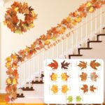 Helimoto 11.8FT Fall Garland 2 Pack for Mantle, Home & Indoor Decorations, Thanksgiving Decor, Autumn Garland for Outdoor Display Orange - Image 3