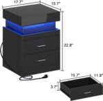 ChooChoo LED Nightstand with Charging Station,Smart Night Stand with Sliding Top Storage, 2-Drawers High Gloss Bedside Table, Modern End Table for Bedroom,Black - Image 3