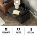 ChooChoo LED Nightstand with Charging Station,Smart Night Stand with Sliding Top Storage, 2-Drawers High Gloss Bedside Table, Modern End Table for Bedroom,Black - Image 4