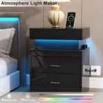 ChooChoo LED Nightstand with Charging Station,Smart Night Stand with Sliding Top Storage, 2-Drawers High Gloss Bedside Table, Modern End Table for Bedroom,Black - Image 5