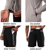 BUYJYA 5Pcs Men's T Shirts Workout Long Sleeve Athletic Zip Pocket Shorts Jackets Compression Pants Gym Clothes - Image 4
