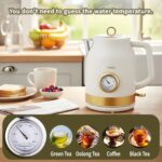 Retro Electric Kettle, 1.7L 304 Stainless Steel Tea Kettle with Temperature Gauge, 1500W Fast Boiling Water Boiler,Auto Shut-Off & Boil-Dry Protection, BPA-Free, Matte White and Gold - Image 3