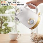 Retro Electric Kettle, 1.7L 304 Stainless Steel Tea Kettle with Temperature Gauge, 1500W Fast Boiling Water Boiler,Auto Shut-Off & Boil-Dry Protection, BPA-Free, Matte White and Gold - Image 4