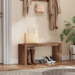 Bamboo Small Dining Bench,Farmhouse Bench for Kitchen & Living & Dining Room Furniture Natural - Image 3