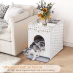 Snughome Cat Litter Box Enclosure Furniture Hidden with Litter Mat, Hidden Washroom Furniture with Door, Handwoven Rattan Cat Washroom Box, Indoor Pet House for Living Room, Bedroom(White) - Image 3