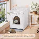 Snughome Cat Litter Box Enclosure Furniture Hidden with Litter Mat, Hidden Washroom Furniture with Door, Handwoven Rattan Cat Washroom Box, Indoor Pet House for Living Room, Bedroom(White) - Image 4