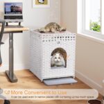 Snughome Cat Litter Box Enclosure Furniture Hidden with Litter Mat, Hidden Washroom Furniture with Door, Handwoven Rattan Cat Washroom Box, Indoor Pet House for Living Room, Bedroom(White) - Image 5