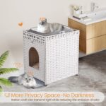 Snughome Cat Litter Box Enclosure Furniture Hidden with Litter Mat, Hidden Washroom Furniture with Door, Handwoven Rattan Cat Washroom Box, Indoor Pet House for Living Room, Bedroom(White) - Image 7
