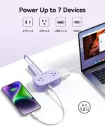 ORICO 4FT Purple Cruise Approved Travel Power Strip with 4 AC Outlets, 2 USB-A Ports, and 1 USB-C Port, 45° Flat Plug Extension Cord with Non Surge Protector for Travel/Home/Dorm/Office-AP3 - Image 4