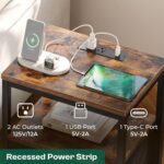 Huuger Nightstand with Charging Station, Side Table with Fabric Drawers, End Table with Open Shelf, Bedside Table with USB Ports and Outlets, Night Stand for Bedroom, Rustic Brown and Black - Image 4