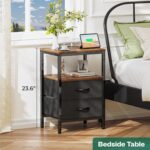 Huuger Nightstand with Charging Station, Side Table with Fabric Drawers, End Table with Open Shelf, Bedside Table with USB Ports and Outlets, Night Stand for Bedroom, Rustic Brown and Black - Image 5