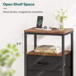 Huuger Nightstand with Charging Station, Side Table with Fabric Drawers, End Table with Open Shelf, Bedside Table with USB Ports and Outlets, Night Stand for Bedroom, Rustic Brown and Black - Image 6