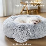 JOLLYVOGUE Small Dog Bed, Calming Dog Beds for Small Dogs & Indoor Cats - 20 Inches Donut Washable Cat Bed for Kittens & Puppies, Round Fluffy Plush Faux Fur Pet Beds(Smoke Grey) - Image 5