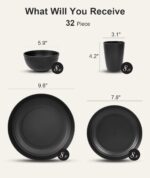 Quatish 32 Piece Plates and Bowls Sets for 8, Unbreakable Dinnerware Sets, Dish Set for Camping, Dishwasher Microwave Safe, Outdoor Kitchen and Apartment Dinning RV Essentials, Black - Image 3