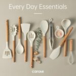 CAROTE Silicone Cooking Utensils Set, Kitchen Utensils Set 10 Pcs for cooking, BPA Free Spatula Set with Heat Resistant Wood Handles for Nonstick Cookware (Cream White) - Image 4