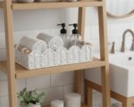 CubesLand Toilet Paper Storage Basket Organizer, Small Wicker Toilet Tank Top Decorative Baskets for Countertop, Handwoven Scalloped Basket w/handle for Home Decor, Living Room, Bedroom, White - Image 5